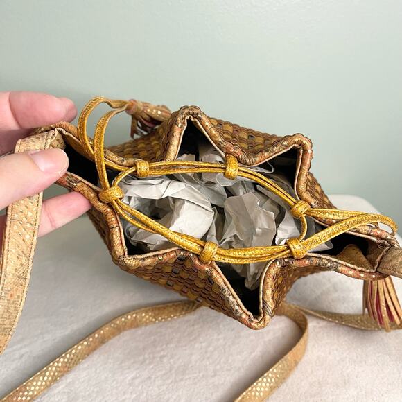 Sharif Multicolor Woven Boho Pull Tie Bucket Tassel Sling Shoulder Bag - Picture 6 of 8